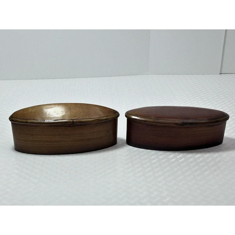 Thai‎ AKHA Hill Tribe Bamboo Mulberry Wood Oval Tobacco Box 2.5”
